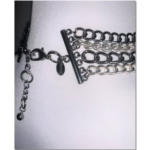 Express Silver Gunmetal Beaded Bib Statement Necklace EUC - Picture 2 of 4